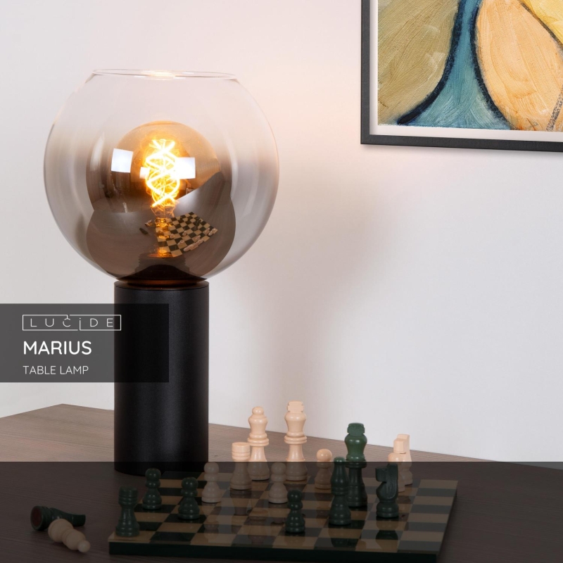 Lucide MARIUS - Stolná lampa - Ø 20 cm - 1xE27 - Čierna